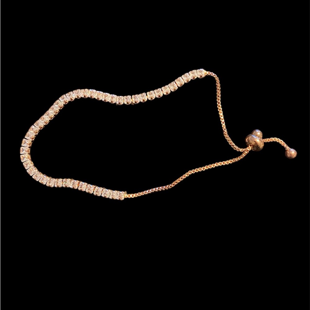 Rose Gold Adjustable Rhinestone Tennis Bracelet Romantic
